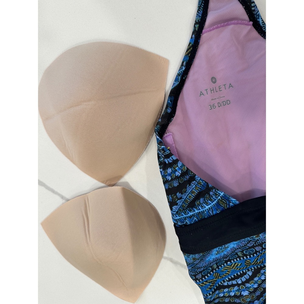 Athleta Tankini Swimsuit Two Piece Set 36 D/DD Large Blue Paisley Halter Mandala - Picture 6 of 16